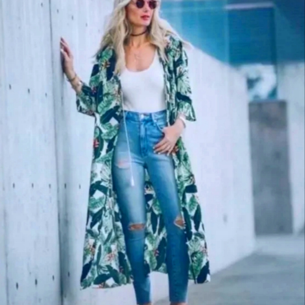 Rachel Zoe Palm Print Duster Swim Cover NWT